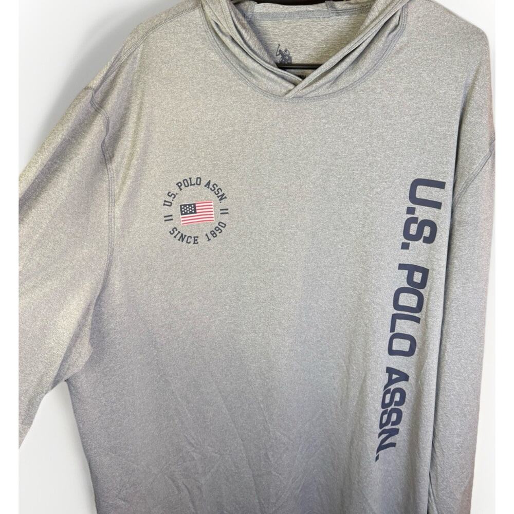 US POLO ASSN Men's 3XL Hooded Long Sleeve Dry Fit Shirt - UPF 50 Grey